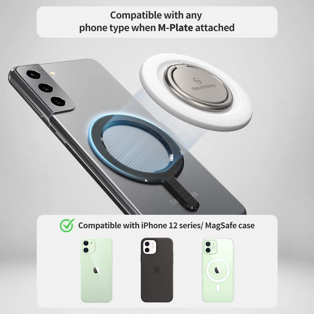 Sinjimoru Magnetic Iphone Ring, 360 Degree Rotation Phone Finger Grip for Apple Magsafe Ring Holder Compatible with Iphone 17 16 15 14 13 12 Series. M-Ringo Metallic Black image number 2