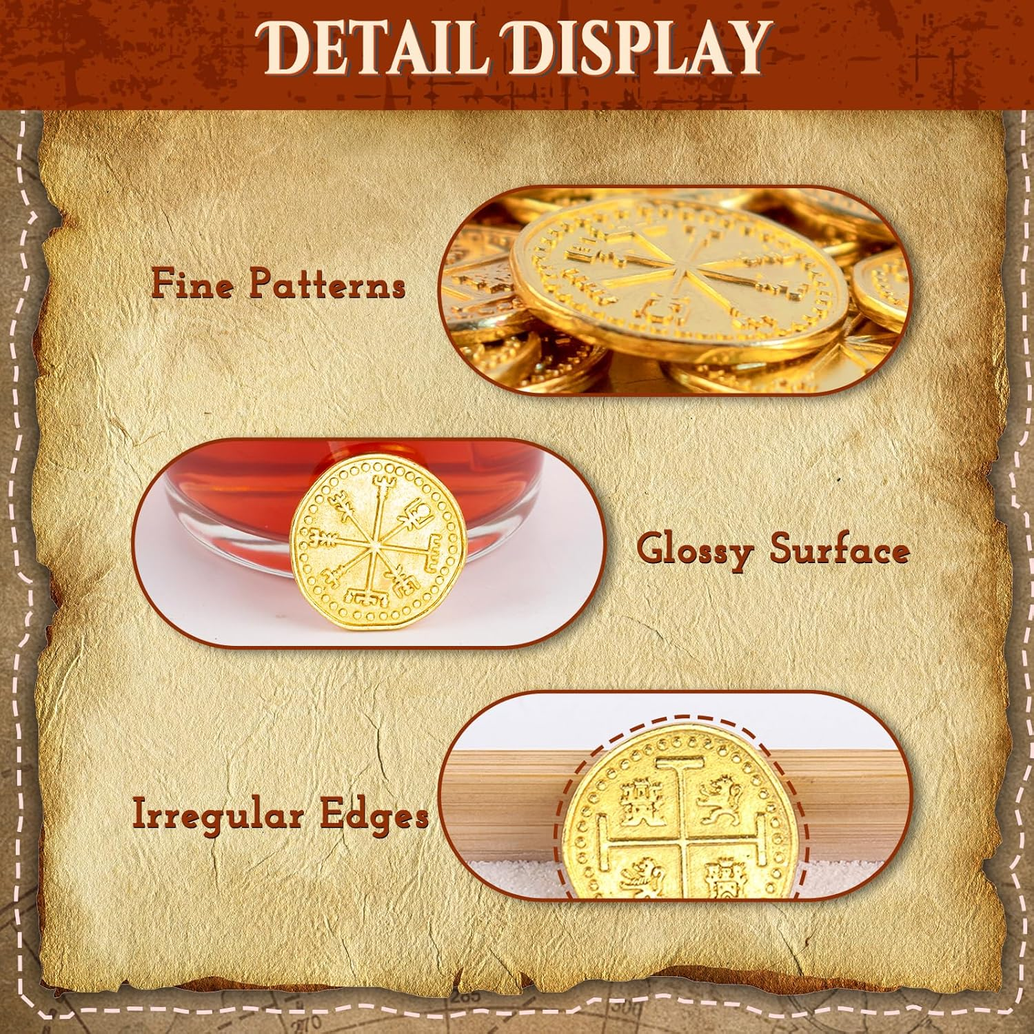 Metal Pirate Coins, 30 Gold Treasure Coins Set, Metal Replica Spanish Doubloons, Pirate Treasure Chest Fake Coins Tokens, Realistic Money Imitation for Cosplay Toys Board Games image number 4