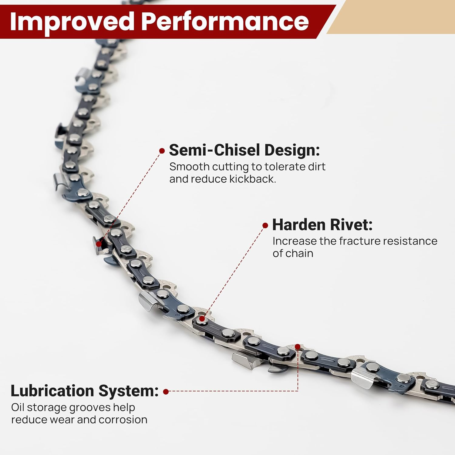 3-Pack 18 Inch Chainsaw Chain 62 Drive Links, 3/8" Pitch, 0.050" Gauge, Fit for Craftsman, Remington, Greenworks, Earthwise, Echo, Husqvarna Chainsaws and More - S62 image number 1