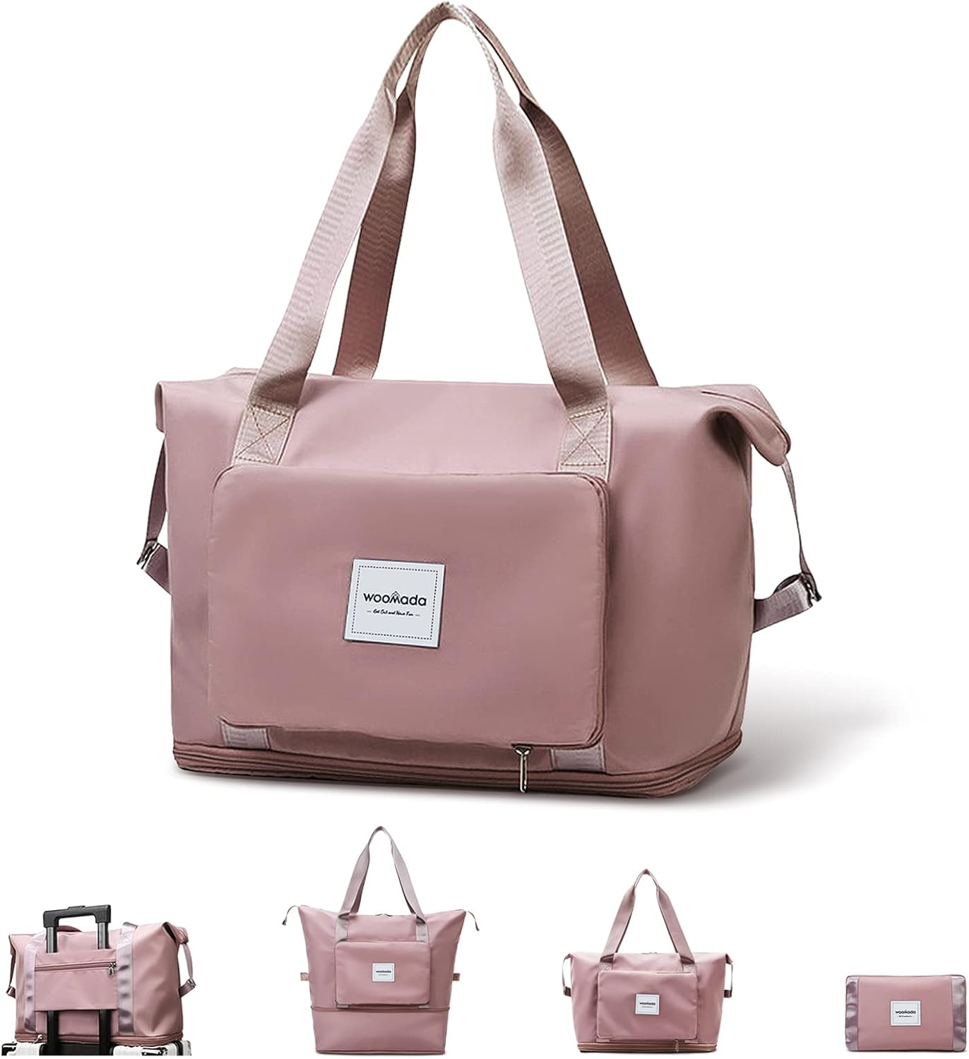 WOOMADA Foldable Travel Duffel, Weekender & Carry-On Bag with Expandable Space, Lavender Checkerboard - B-Black image number 4