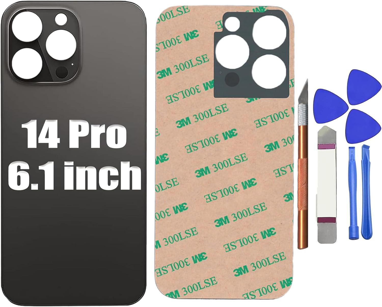 Space Black 14 Pro Rear Back Glass Cover Replacement for Iphone 14 Pro 6.1 Inches with Repir Tools, Big Hole Rear Back Cover Glass Replacement All Carriers with Reparing Tool Kit