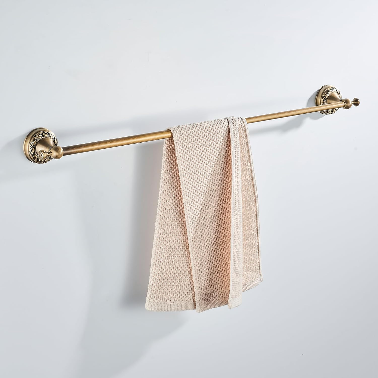 Antique Bronze Brass Towel Bar,Adjustable 15.5 to 27.5 Inch Bath Towel Bar Rack for Bathroom Towel Holder, Wall Mounted Bathroom Hardware Accessories,Pattern Carving Design image number 3