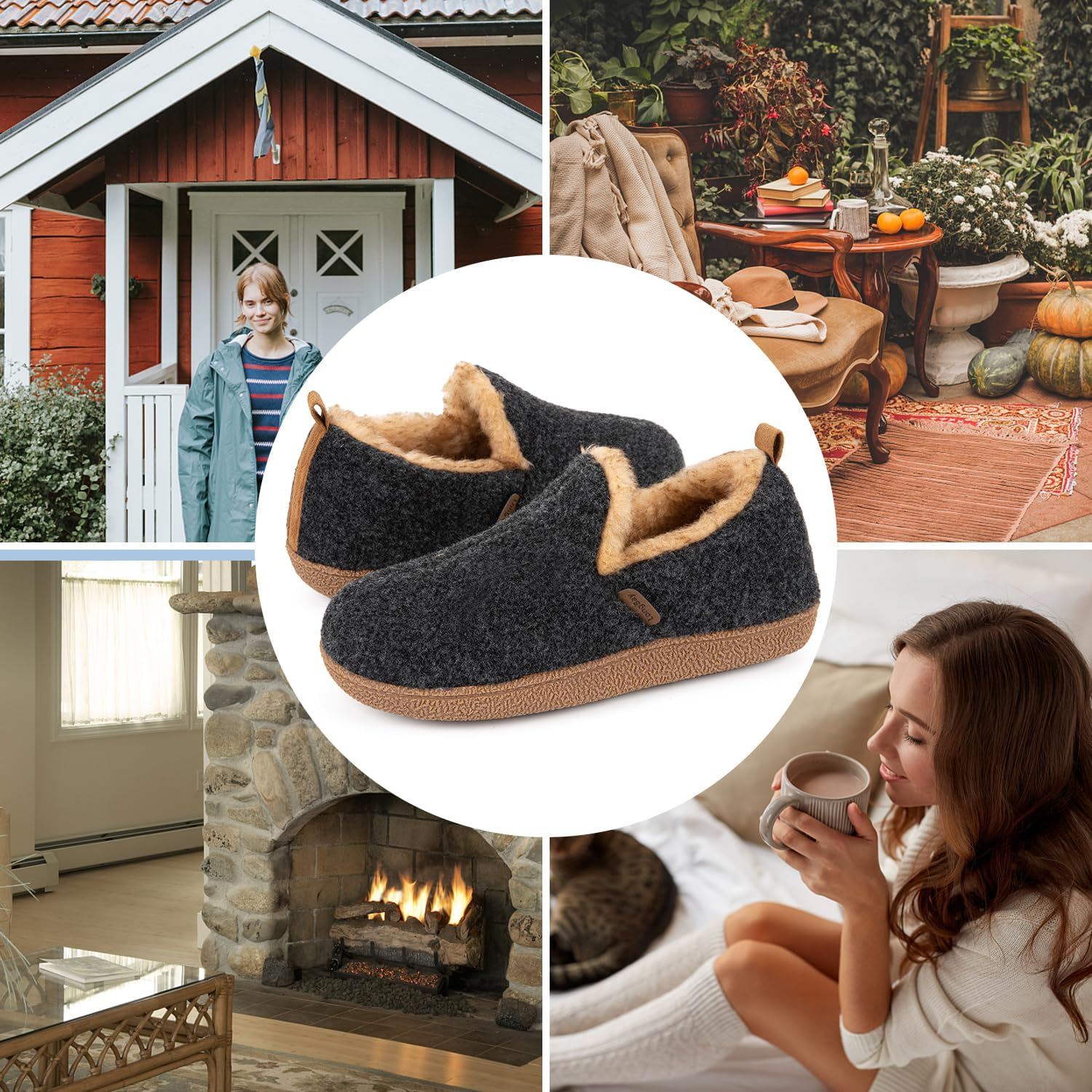 Longbay Women'S Felt Bootie Slippers Warm Cozy Memory Foam Slipper Boots with Polar Fleece Lining Non Slip House Shoes Indoor Outdoor image number 1