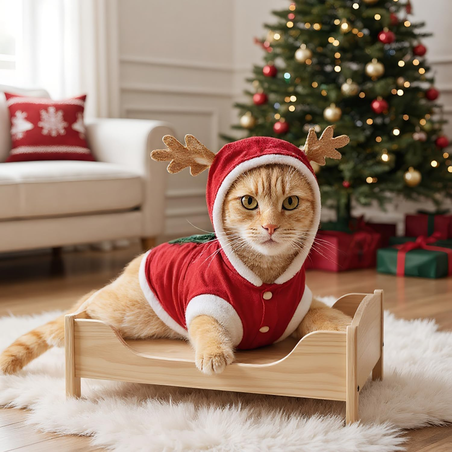 Dog Cat Christmas Outfit, Cute Elk Pattern with Christmas Tree for Small Medium Large Dogs Cats for New Year Party（S）