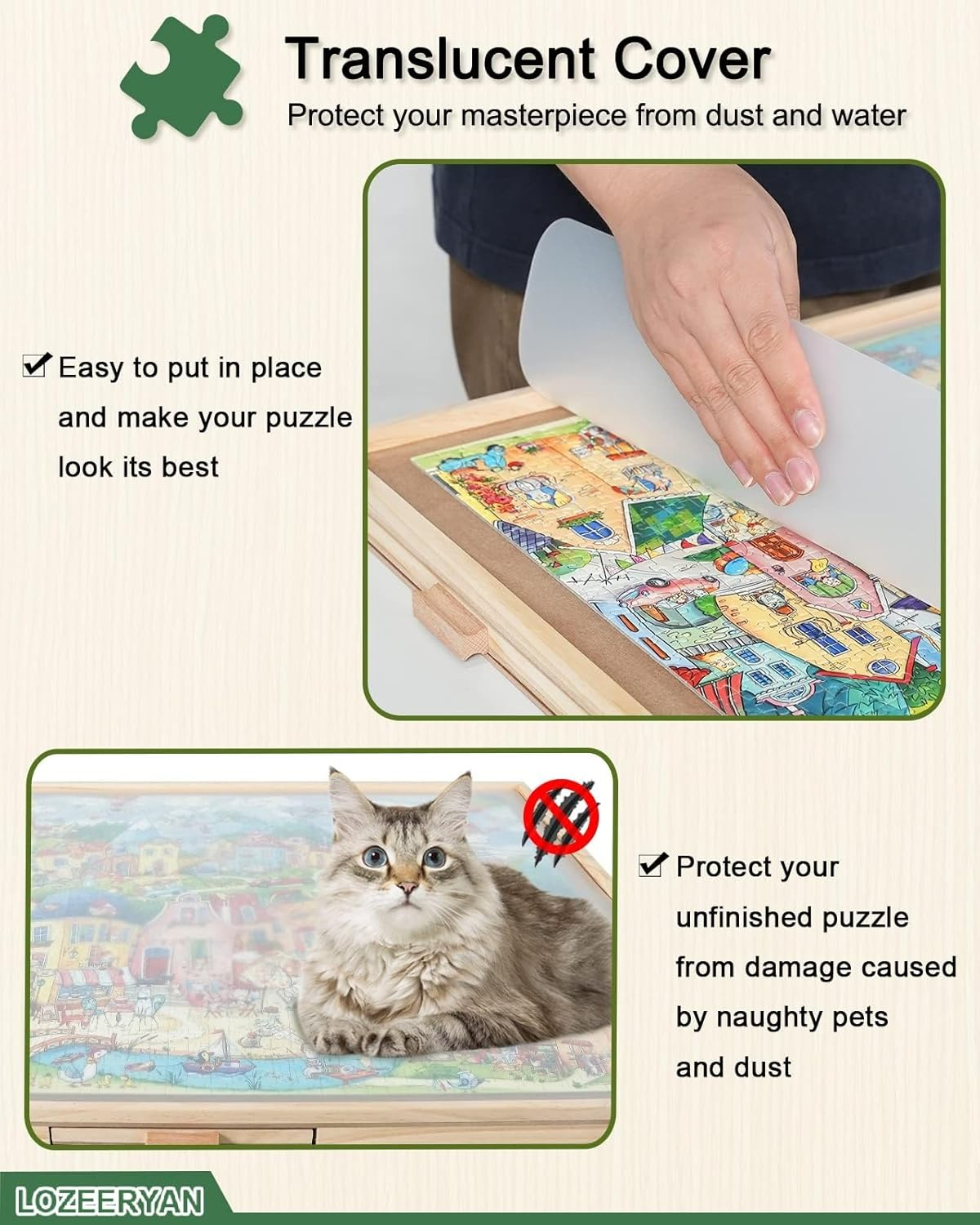 1500 Piece Rotating Puzzle Board with Drawers and Cover, 25"X34"Portable Wooden Jigsaw Puzzle Table for Adults Portable, Spinning Puzzle Boards Birthday Mom. image number 6