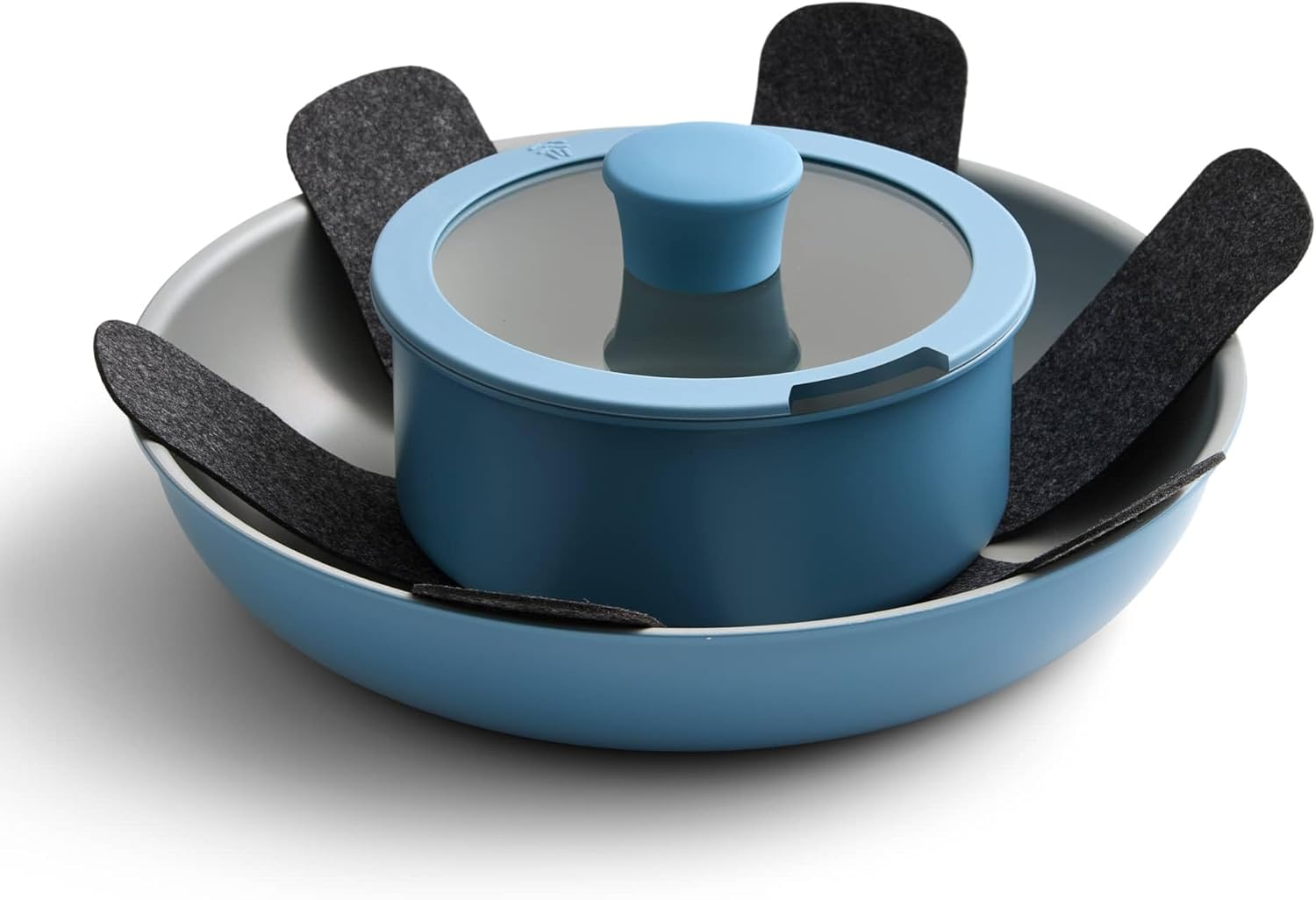 Everten Flex 16-Piece Nonstick Cookware Set &ndash; Detachable Handles, Space-Saving Design, PFOA/PFOS Free, with Pan Protectors &ndash; Denim image number 1