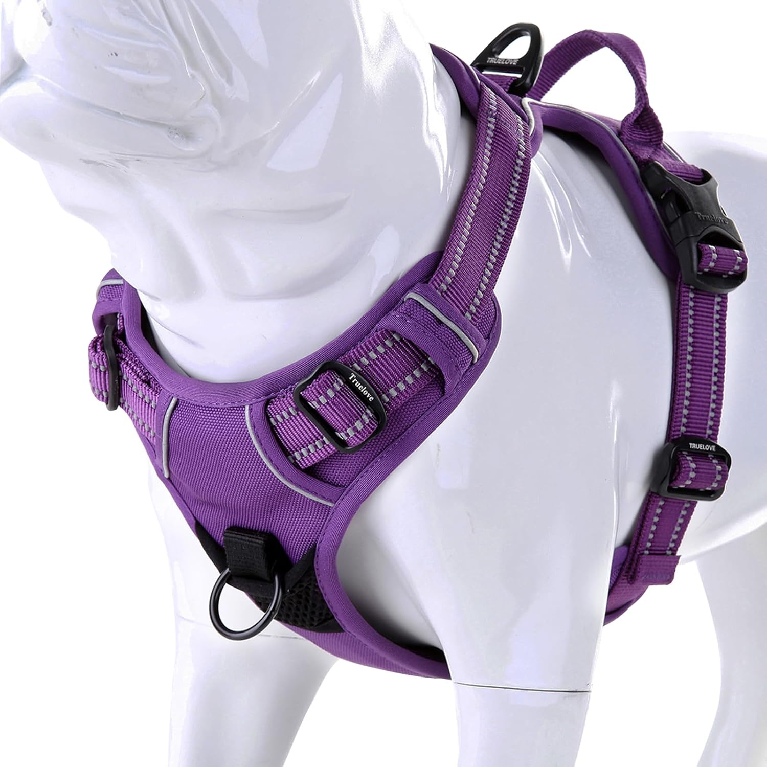 (Large, Purple) - JUXZH Soft Front Dog Harness .Best Reflective No Pull Harness with Handle and Two Leash Attachments