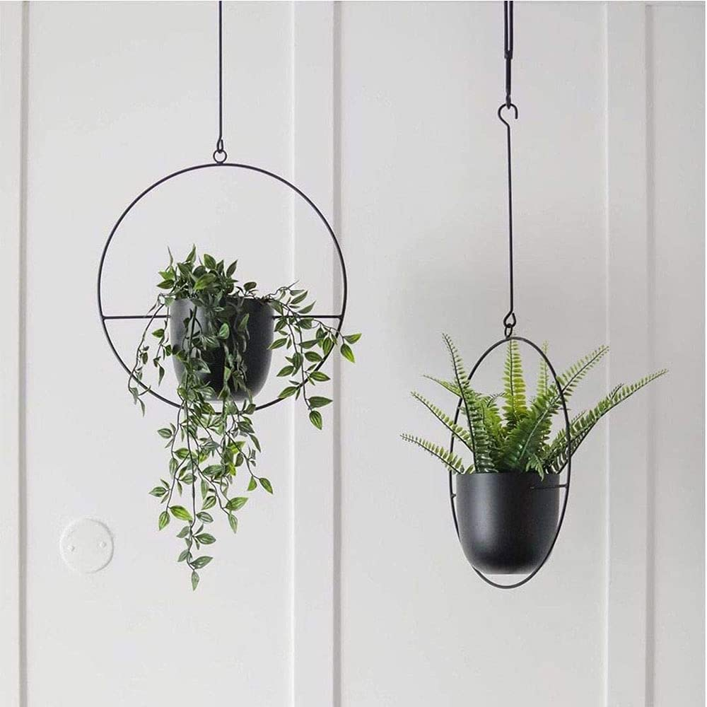2 Pcs Hanging Planters for Indoor and Outdoor Plants with Hooks and Chains Metal Modern Wall and Ceiling Planter Minimalist Flower Pot Hold Planters Hanger for Home Decor image number 5