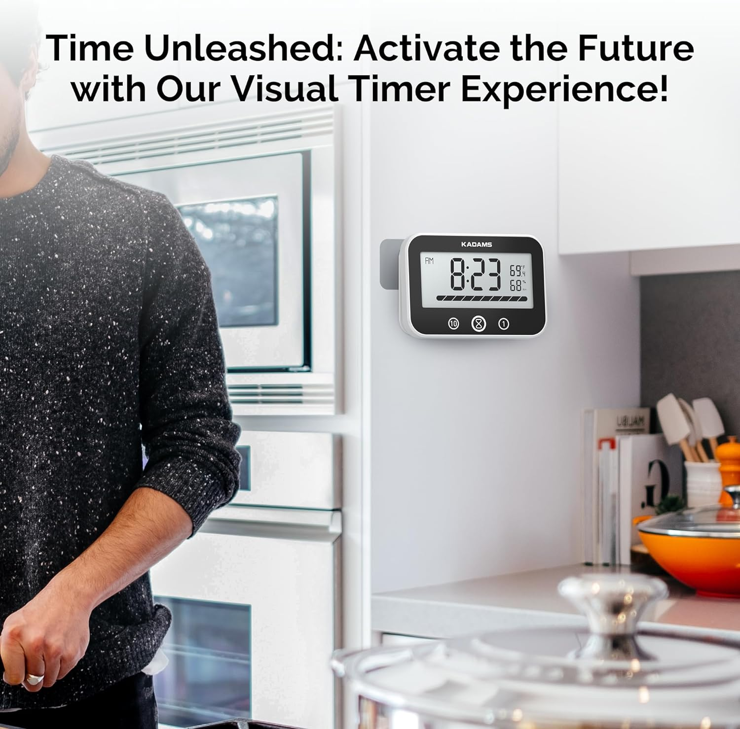 KADAMS Timer Digital Kitchen Timer Clock for Cooking Classroom Kids Bathroom Shower Countdown Count up Productivity Timer, Waterproof with LCD Display Progress Bar Hanging Suction Cup (Black) image number 2