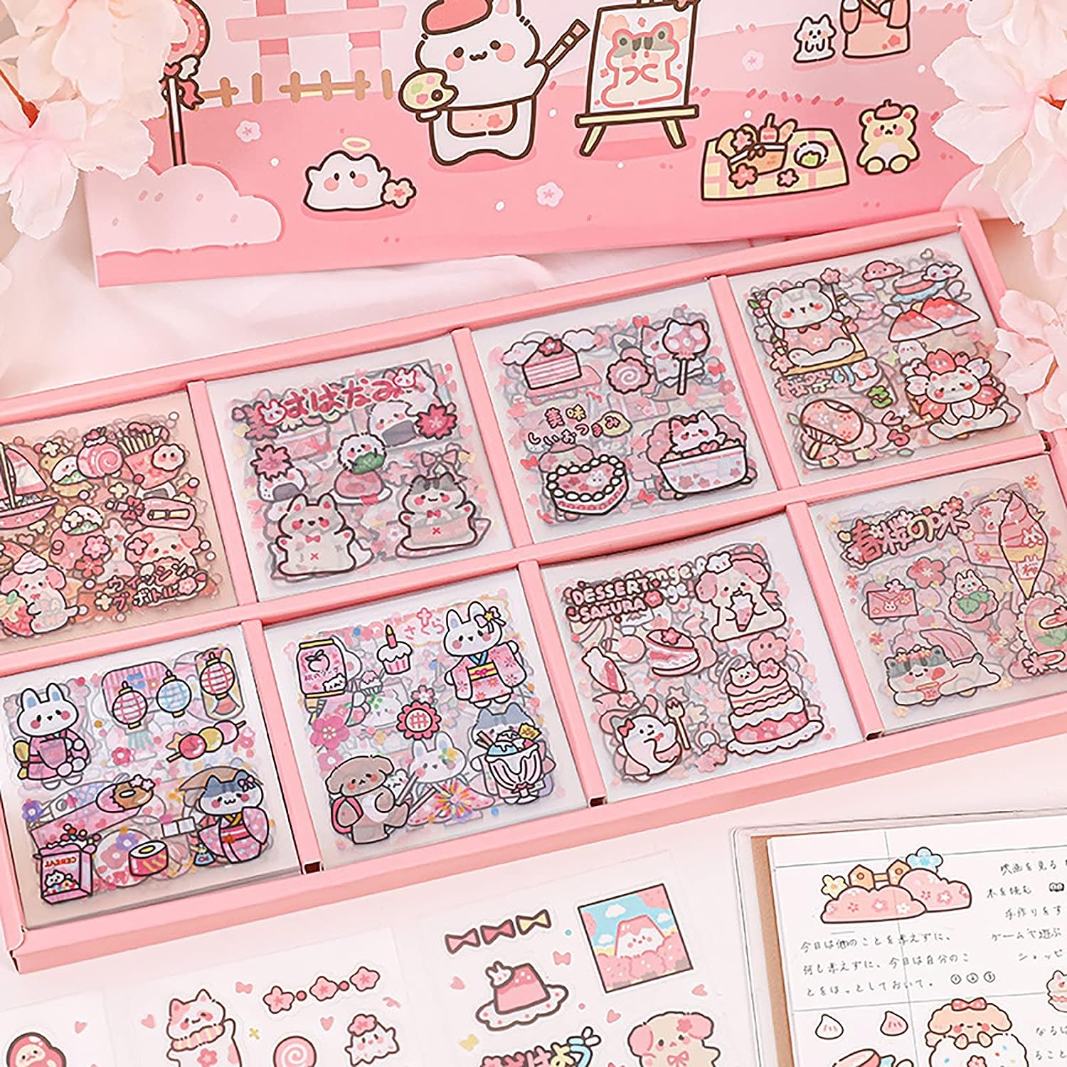 Doraking Vinyl Transparent Flower Stickers - Kawaii Cute Stickers for Journaling & Scrapbooking - 200 Sheets - Kids, Teens & Adults