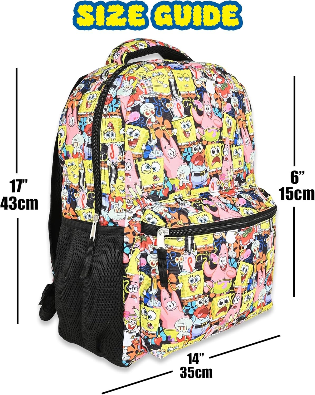 Nickelodeon Spongebob Backpack for Kids - Officially Licensed Spongebob Squarepants, Mr. Krabs, Squidward, Plankton Bookbag for Boys and Girls Kids and Adults - Laptop and Lunchbox Compartment, Black image number 6