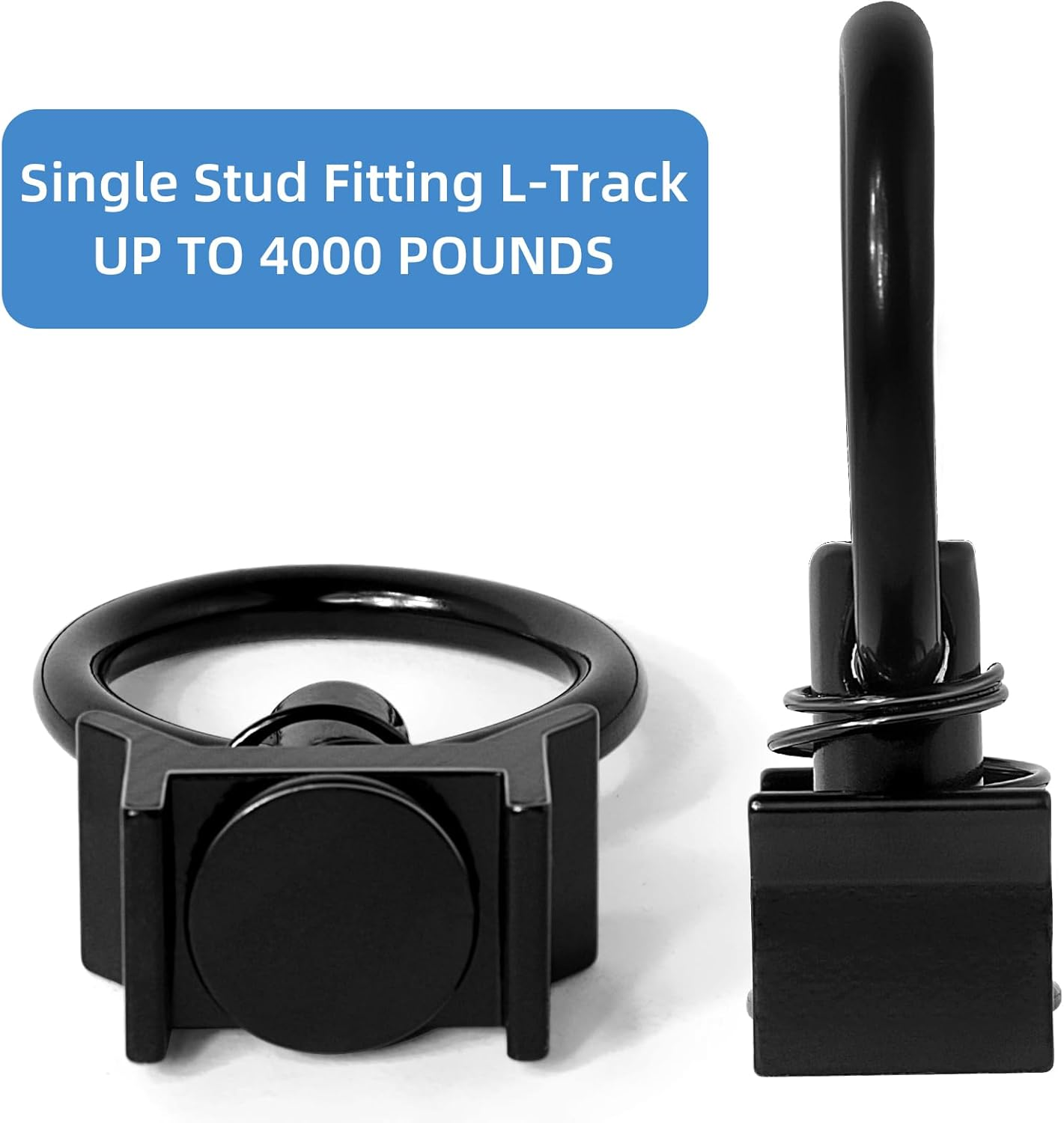 L Track Single Stud Fitting 4,000LB Capacity with round Ring Aluminum Keeper Cargo Control, Pack of 12, Black image number 6