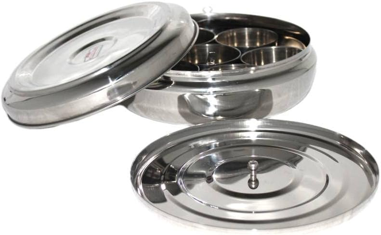Generic Traditional Stainless Steel Indian Herb Spice Tin Box Masala Dabba with Double LID & 7 POTS (22 Cm) - FOOD_STORAGE_CONTAINER image number 6