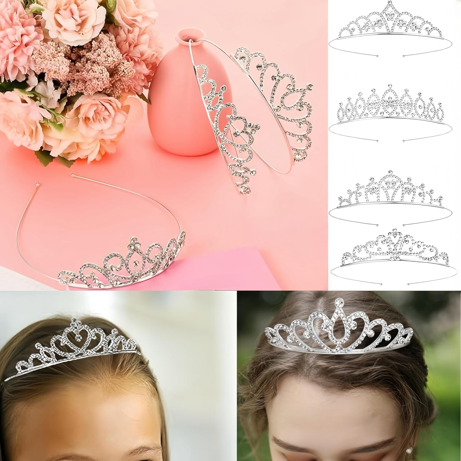 Wizefolk Girls Princess Crystal Tiara Crown, 6 Pcs Rhinestone Decor Hairband Silver Crystal Tiara for Birthday Party, Wedding, Prom, Pageant, Halloween image number 1