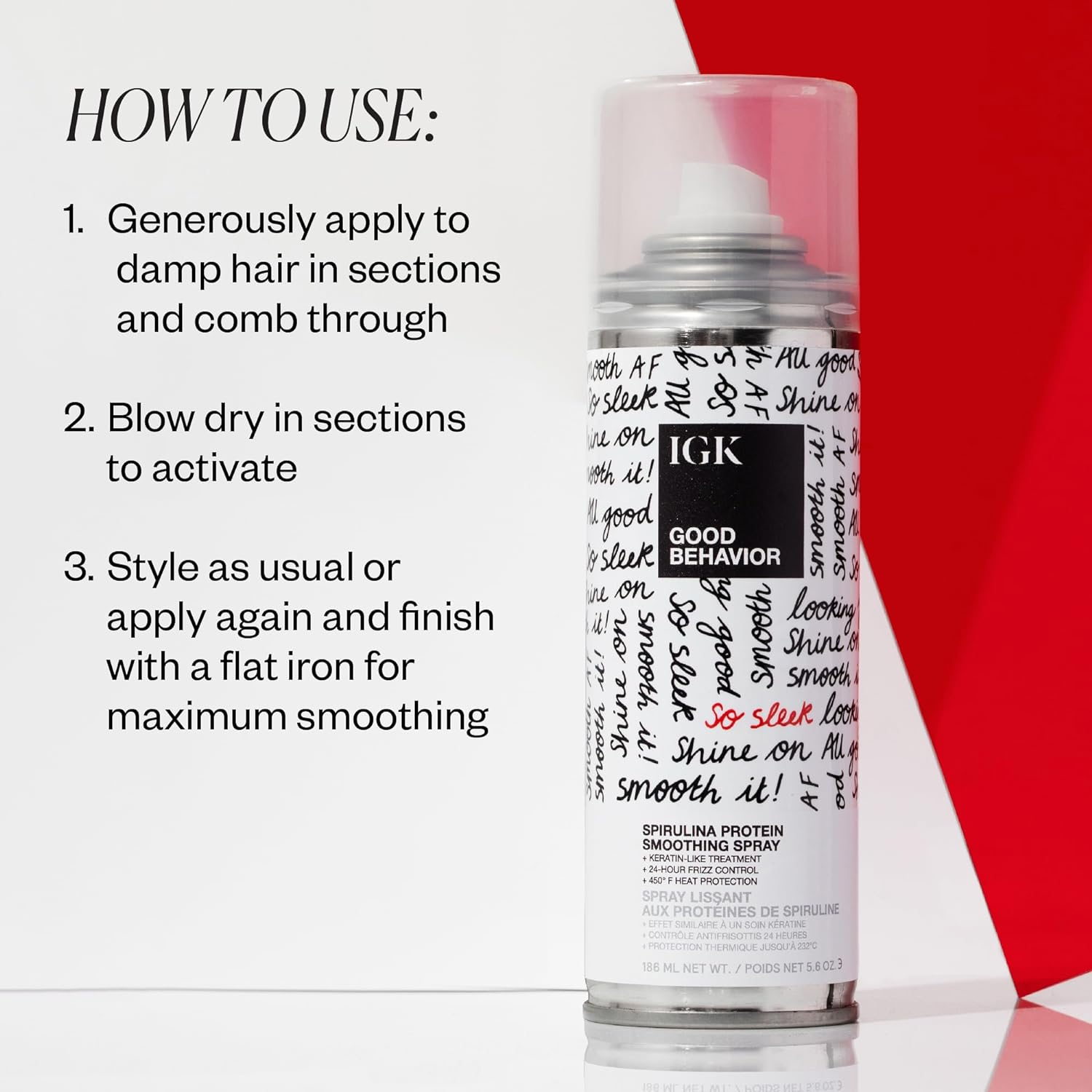 IGK GOOD BEHAVIOR Spirulina Protein Smoothing Spray | Keratin like Treatment + Frizz Control + Heat Protectant | Vegan + Cruelty Free | 5.6 Oz image number 3