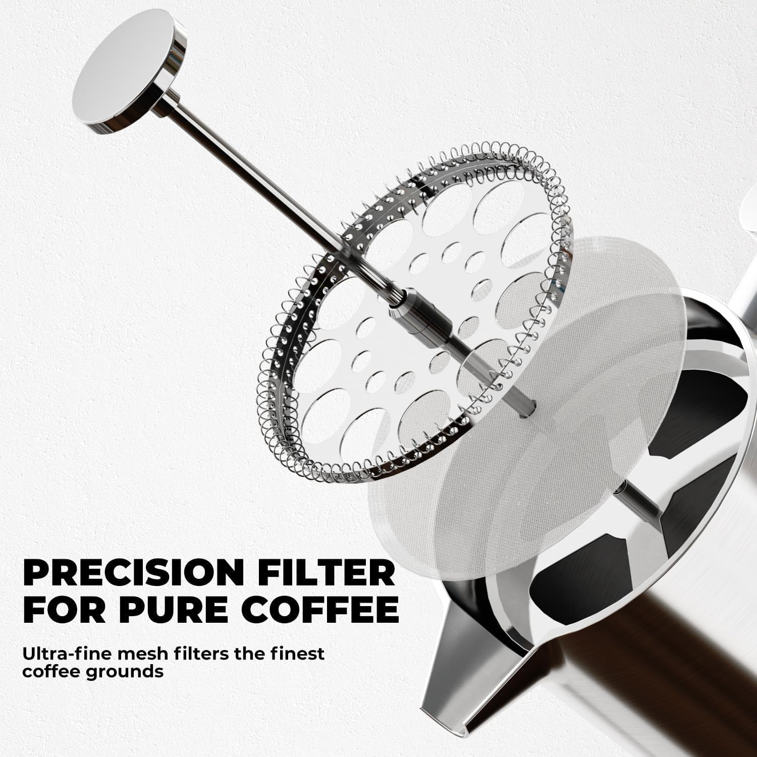 French Press Coffee Maker 8 Cup (1000Ml) &ndash; Premium Stainless Steel Cafetiere with Triple Filter System, Double-Wall Insulation & Cool-Touch Handle &ndash; Easy to Clean, Large Capacity image number 5