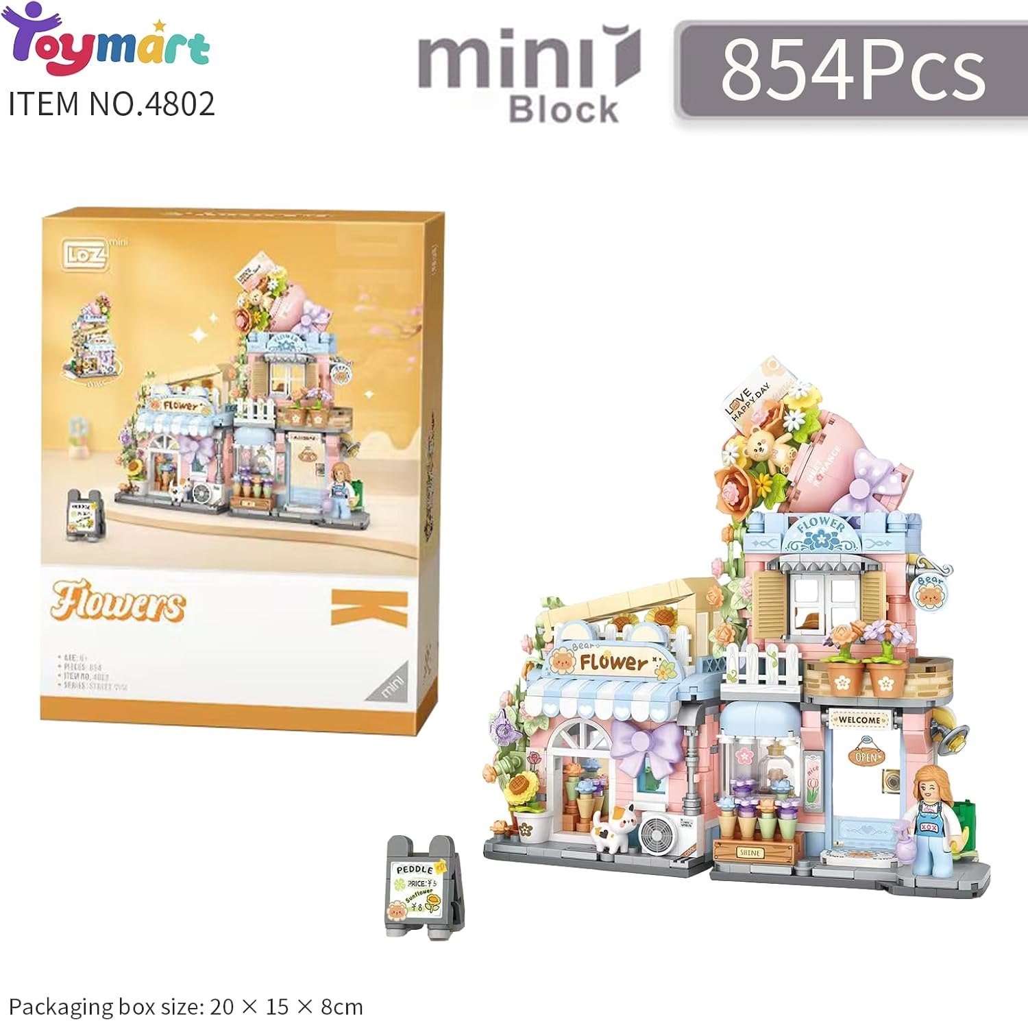 Toymart Mini Flower Shop Building Set &ndash; 854 Pieces DIY Street View Kit, Pastel Floral Block House with Figures, Creative Display Gift Collectible Mini Blocks image number 3