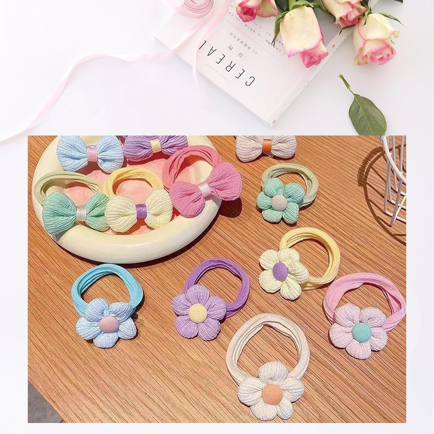 Pack of 12 Children'S Hair Accessories with Bow, Hair Strands with Flowers, Girls, Hair Accessories Set, Hair Accessories, Hair Clips, for Toddlers and Teenagers (Multi-Colour) (A) image number 6