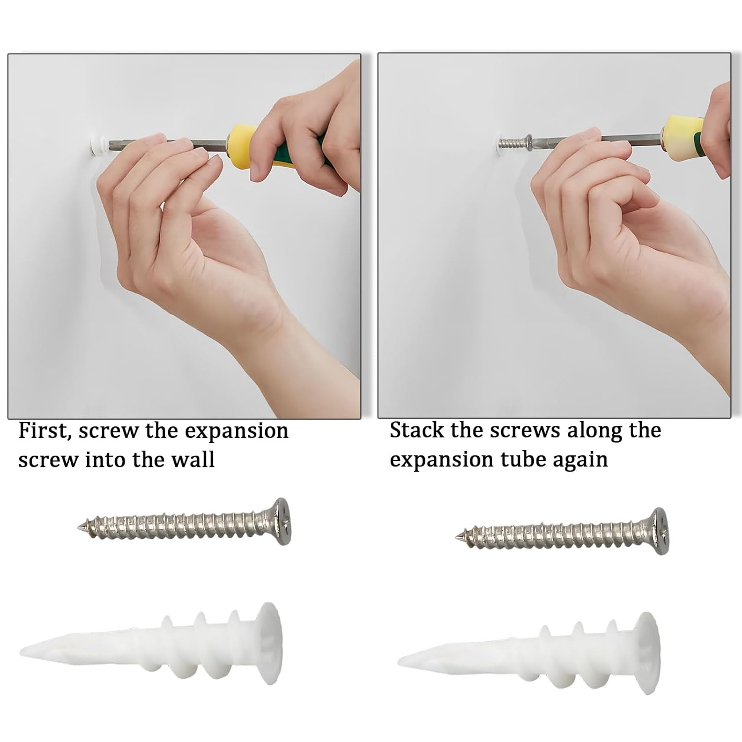 100 Pcs Drywall Anchor, Gypsum Board Wall Anchors and Screws, Threaded Plastic Gypsum Board Anchor Bolt Kit, Hardware Accessories Expansion Plug Rubber Particles, Suitable for Gypsum Board image number 1