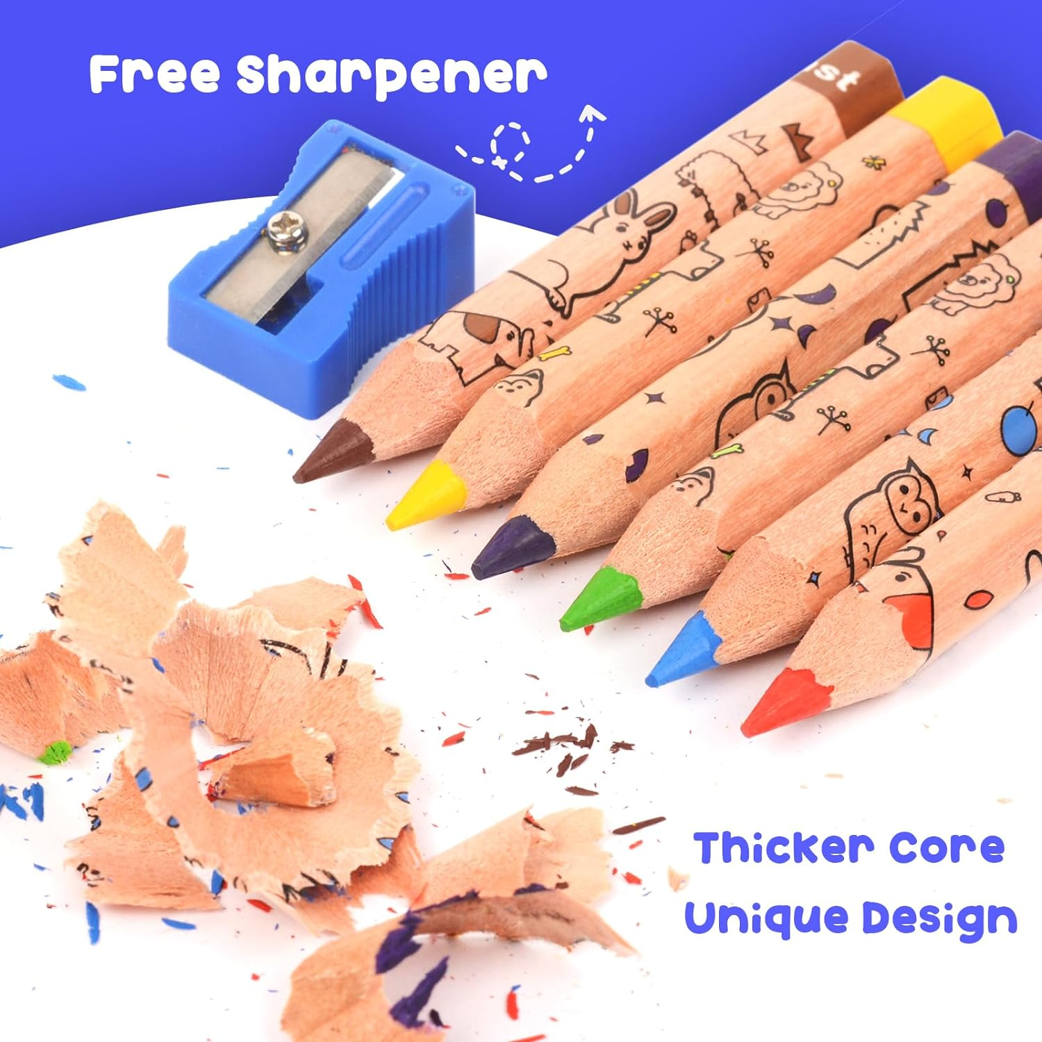 Theast 24 Short Colored Pencils, Cute Animal Pencils for Kids Ages 3-12, Preschool Pencil with Sharpener, Toddler Coloring Pencils Set, Pre-Sharpened(2 Sets of 12) image number 3