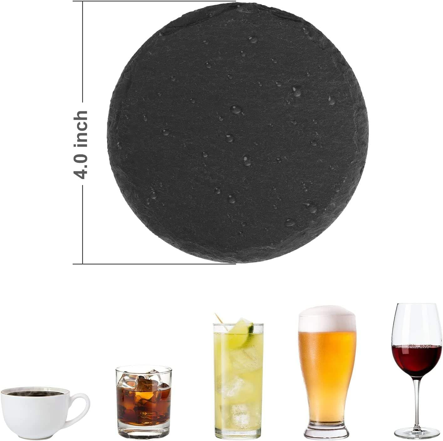 Emapoy 4 Inch Slate Coaster, 6 Pack Slate Coasters, Black Stone Coasters, Handmade Coasters Set, 4 Inch Black Stone Coasters Bulk Cup Coaster Set for Bar Kitchen