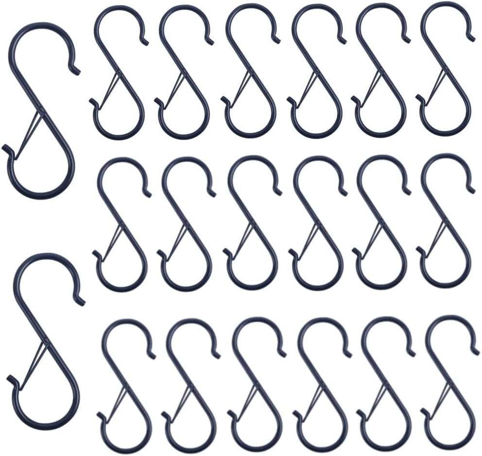 DACUAN 20Pcs S Hooks with Safety Buckle, 3.5 Inch Heavy Duty S Hooks for Kitchen, Bathroom, Courtyard - Hanging Plants, Clothes, Pots and Pans, Bathing Utensils, Bags (Black) image number 3