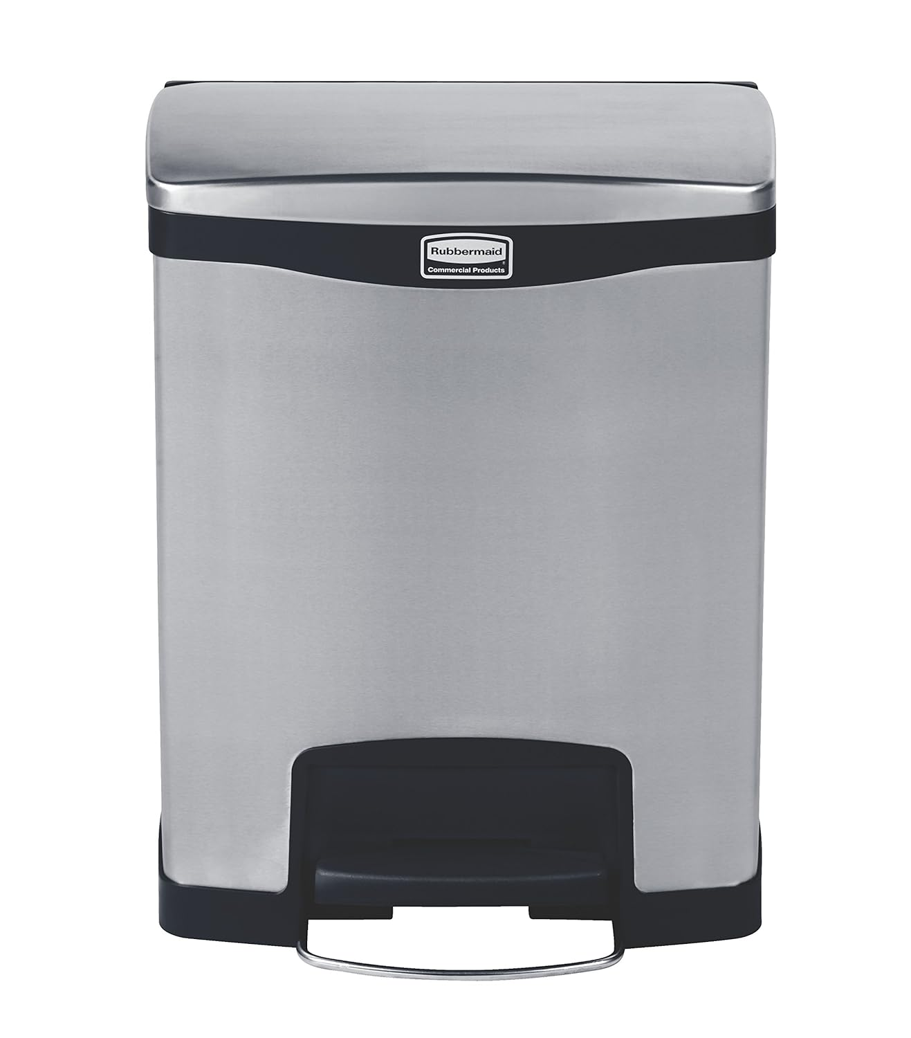 Rubbermaid Commercial Products 1901987 Rubbermaid Commercial Slim Jim Stainless Steel Front Step-On Wastebasket with Trash/Recycling Combo Liner, 8 Gal, Black Trim image number 5