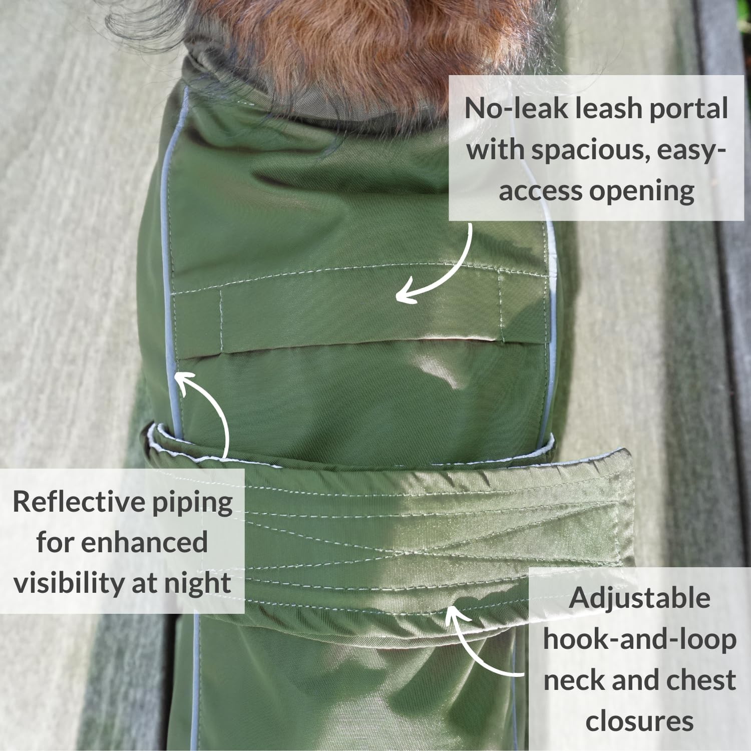 DJANGO City Slicker All-Weather Dog Jacket & Water-Repellent Raincoat with Reflective Piping (Small, Kombu Green) image number 5