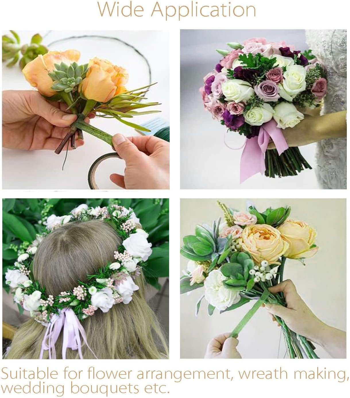 4 Rolls of Floral Tape 1/2 Inch Floral Tape Dark Green, Green and Grass Green Floral Tape Suitable for Bouquet Flower Stem Wrapping Process (30 Yards) image number 2