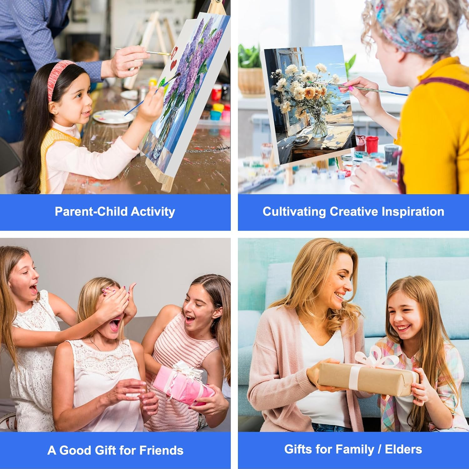 NAIMOER 4 Pack Framed Paint by Numbers Vase Flowers for Adults Kids, DIY Easy Window Flowers Painting by Numbers with Frame Wooden Holder, Painting Art on Canvas Gifts Home Wall Decor 8X12In