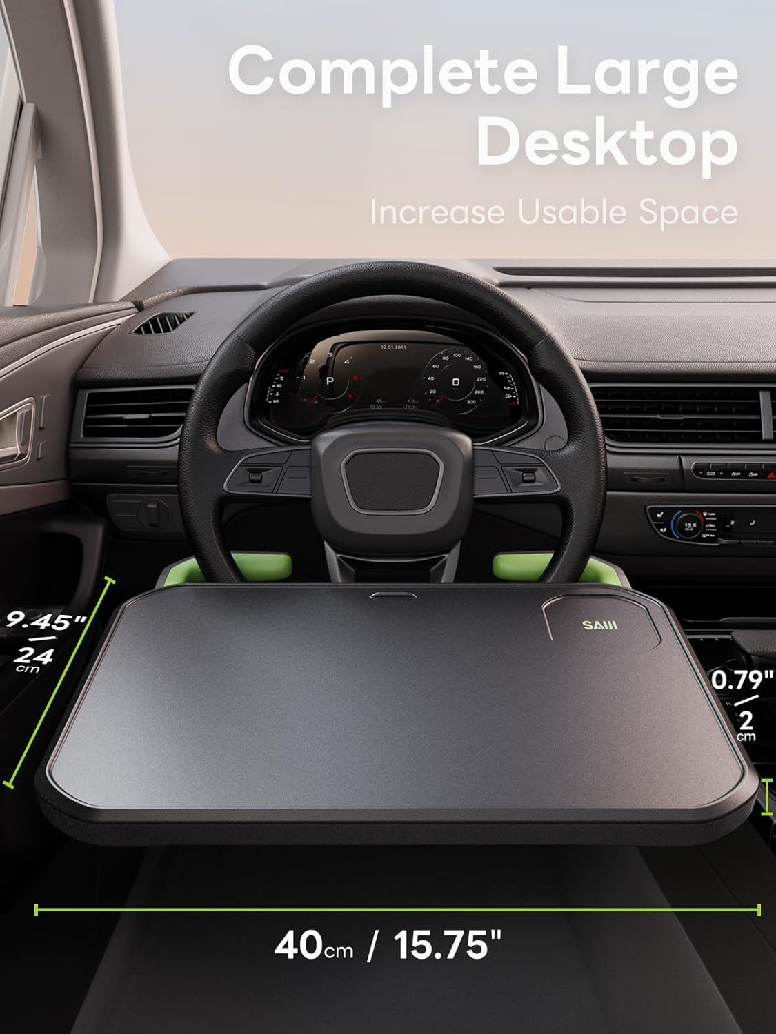 SAIJI Car Steering Wheel Desk with Retractable Slot, Car Food Tray with Anti-Scratch Silicone Steering Wheel Slot, Car Table Tray for Eating with Cup Holder, Multifunctional Travel Car Accessories image number 4