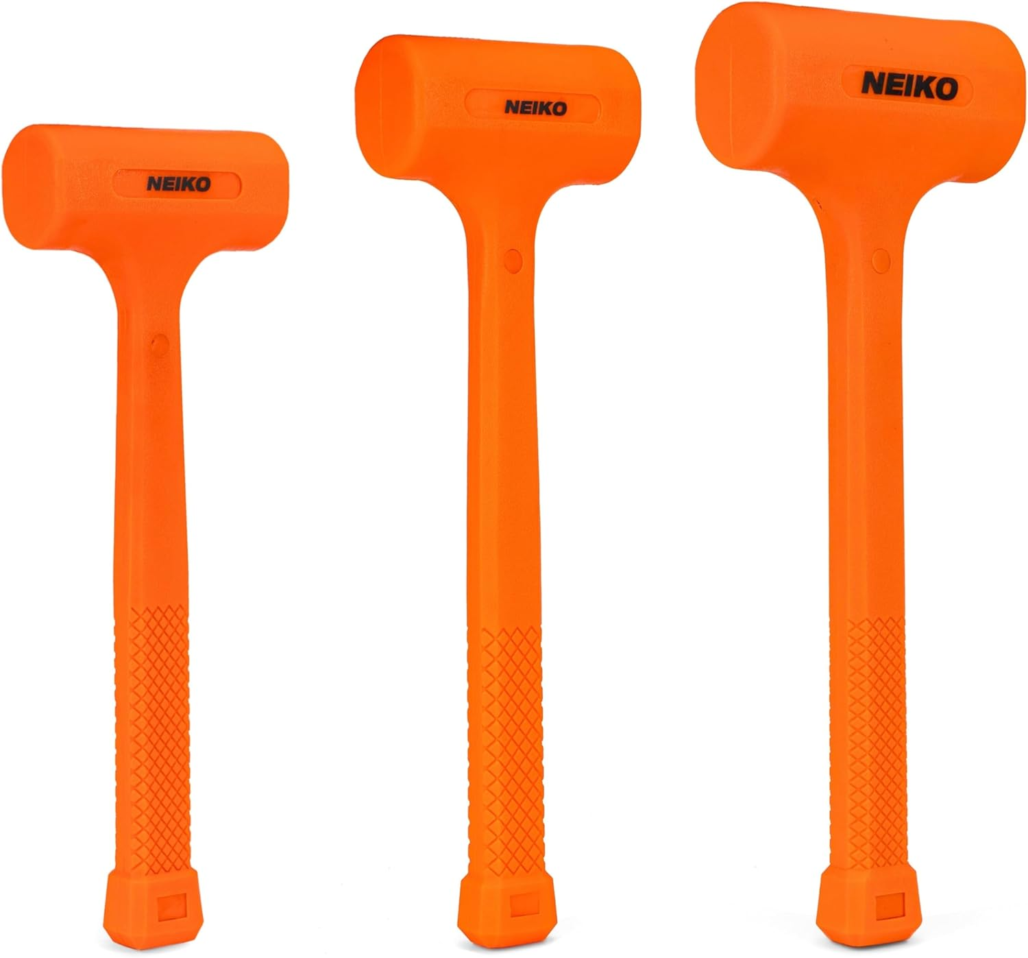 NEIKO 02888A Dead Blow Hammer Set, 3Pc Neon Orange Deadblow Mallet, 1Lb, 2Lb, 3Lb Hammers, Spark and Rebound Resistant, Unibody Molded, Checkered Grip