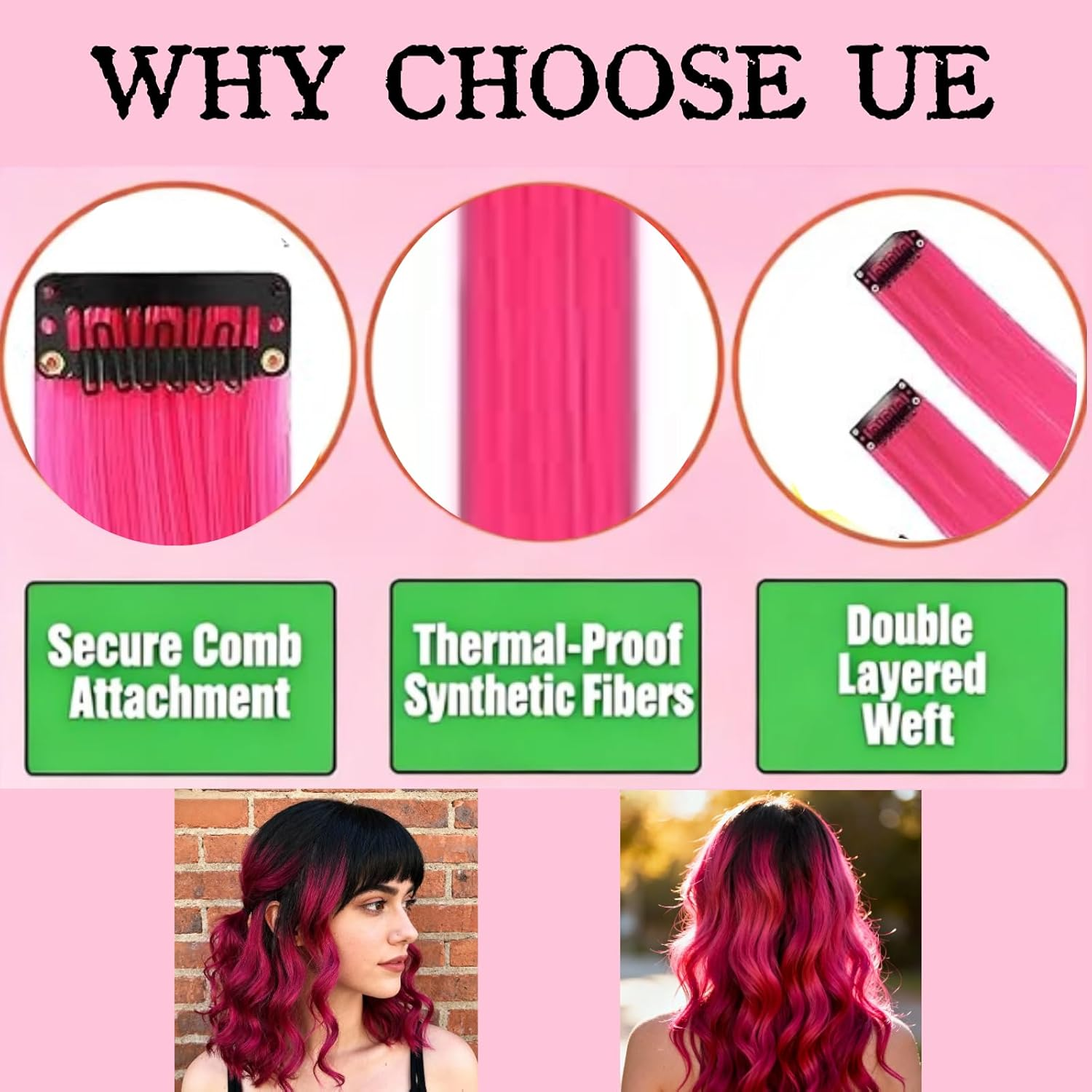 Abeillo 22 Inch Colored Hair Extensions Straight Hairpiece, Colorful Party Highlights Clip in Long Synthetic Hair Extensions，Made of High-Quality Materials for Women Girls Favor Gift(16 PCS Hot Pink) image number 4