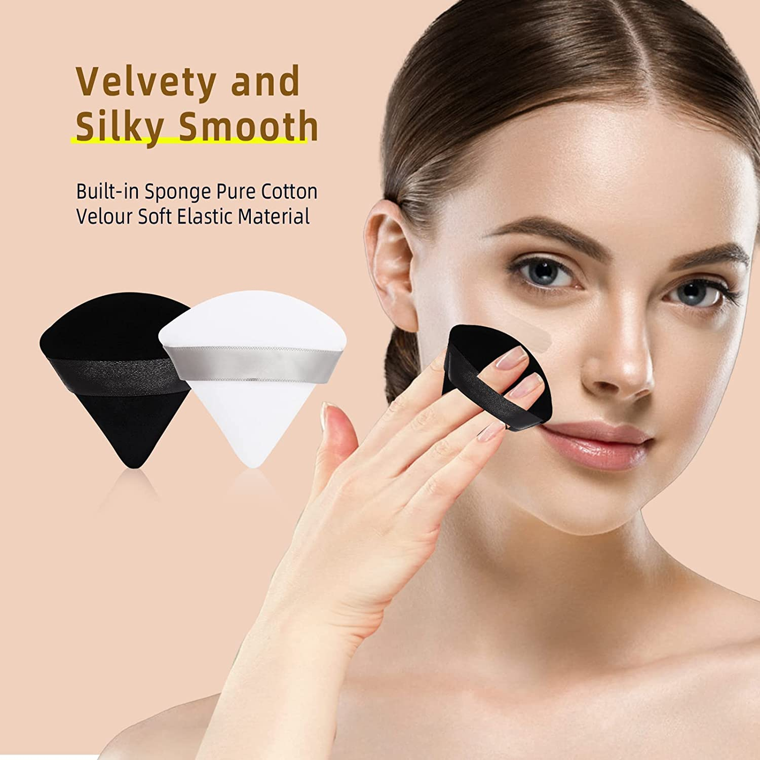 YBVABE 14Pieces Powder Puff, YBVABE 6Pcs round 8CM Makeup Puff and 8Pcs Velour Triangle Powder Puff , Reusable Face Sponge with Strap, Soft Face Beauty Puffs for Loose Powder Mineral Powder Body Cosmetic Foundation Makeup Tool image number 4