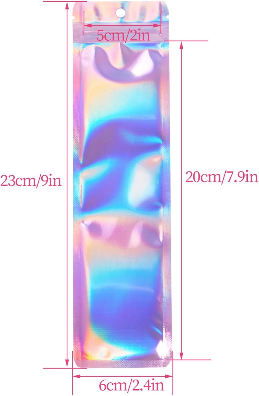 100 Pcs Pen Packaging Bags for Small Business Resealable Foil Pouch Bag for Pens Holographic Packaging Pouch Bag Ziplock Smell Proof Storage Bags (2.4X9 Inch) image number 6