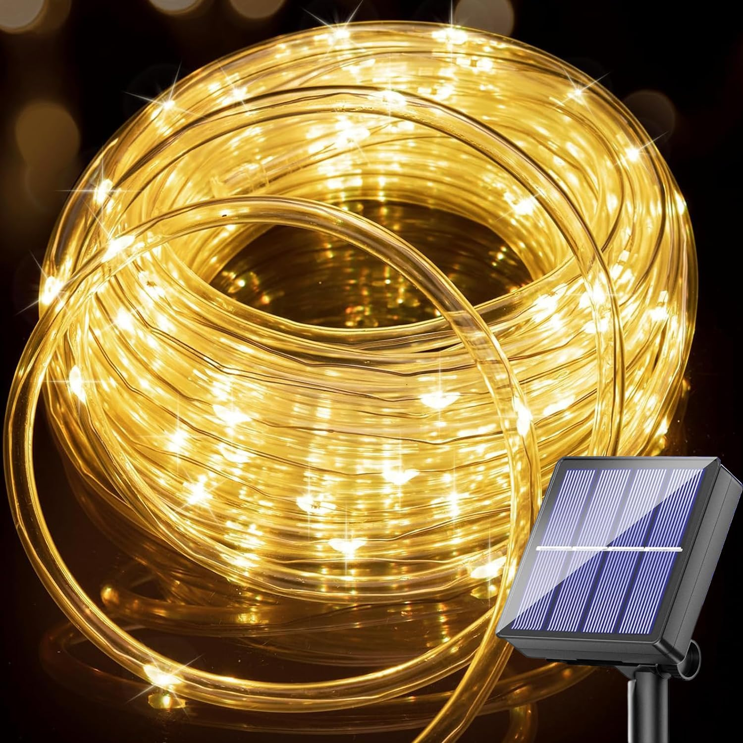 Aofonchy Solar LED Rope Lights Outdoor, 33Ft 100 Leds Waterproof Tube String Lights with 8 Lighting Modes Solar Powered Fairy Lights for Christmas Wedding Tree Patio Lawn Garden Party Decor
