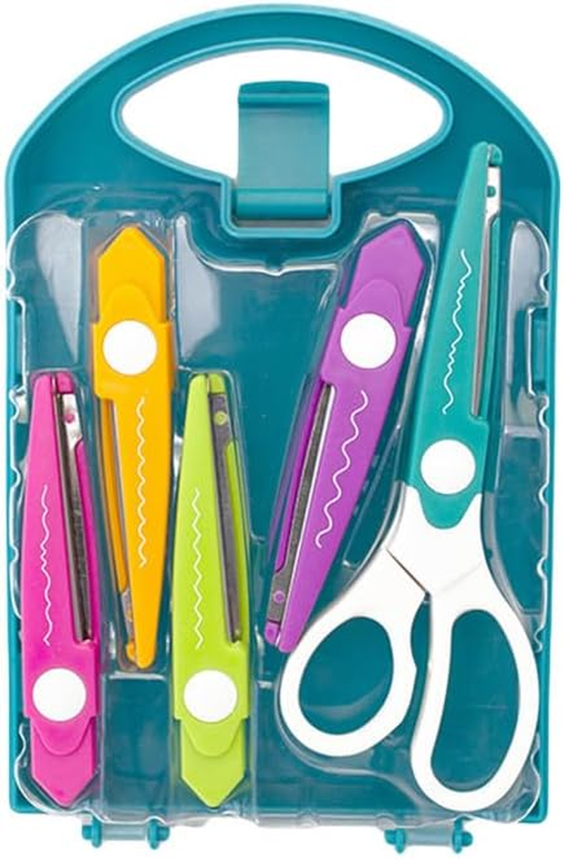 AIMALL Kids' Creative Scissors Set with 5 Decorative Blades, 6.93 Inch DIY Craft Scissors for Fun Arts & Crafts, Includes Carry Case