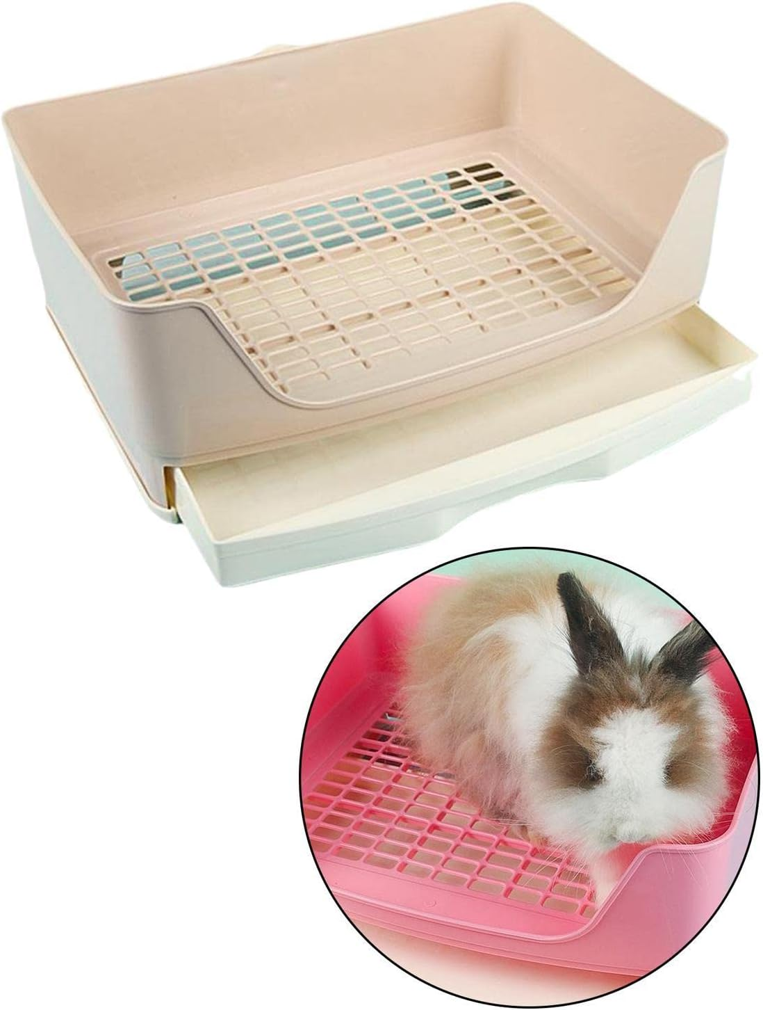Flameer Large Rabbit Litter Box with Drawer, Corner Toilet Box and Bigger Pet Pan for Adult Guinea Pigs, Chinchilla, Ferret, Galesaur, Small Animals - Beige image number 2