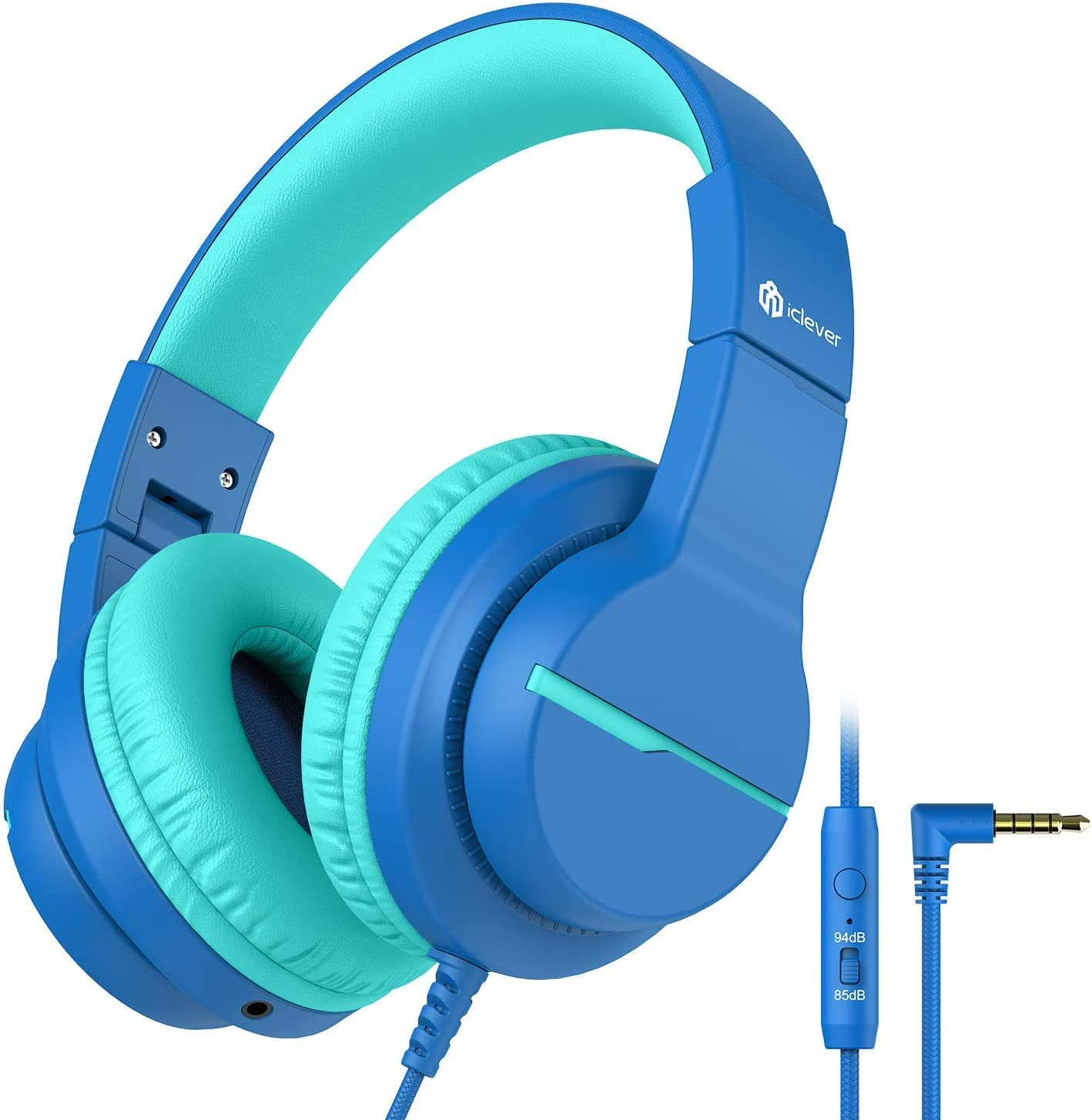 Iclever HS19 Kids Headphones with Microphone for School, Volume Limiter 85/94Db, Over-Ear Girls Boys Headphones for Kids with Shareport, Foldable Wired Headphones for Ipad/Fire Tablet/Travel, Blue