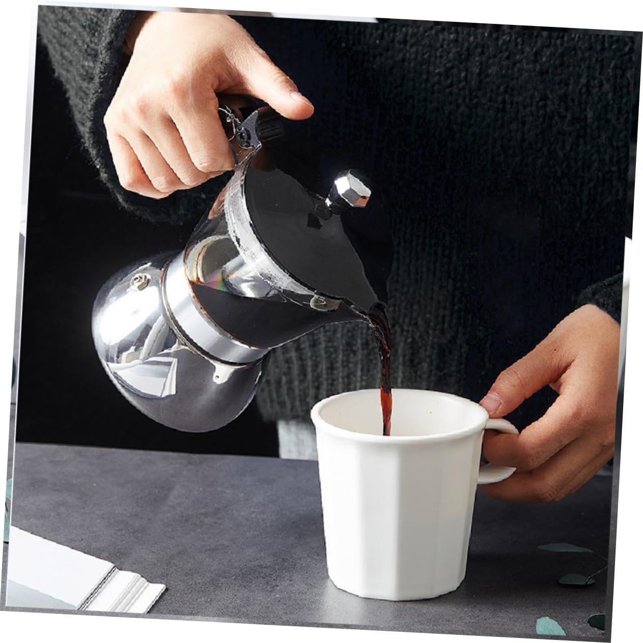 Transparent Coffee Pot for Home and Office Stainless Steel Filter Espresso Maker with Ergonomic Handle Visible Brewing and Easy to Use image number 4