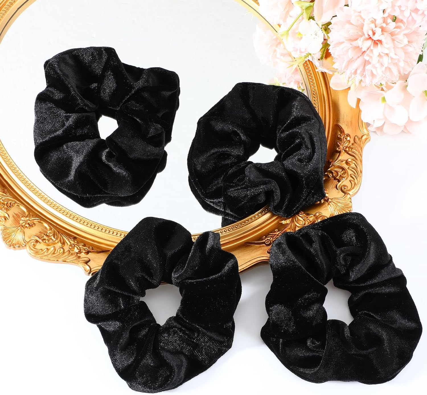 Pack of 4 Hair Bobbles for Women, Scrunchies, Velvet, Soft Elastic Hair Bands, Fashionable Ponytail Holder, Hair Accessories for Teenagers and Women, Carnival, Thick, Curly, Thin, Fine Hair image number 2