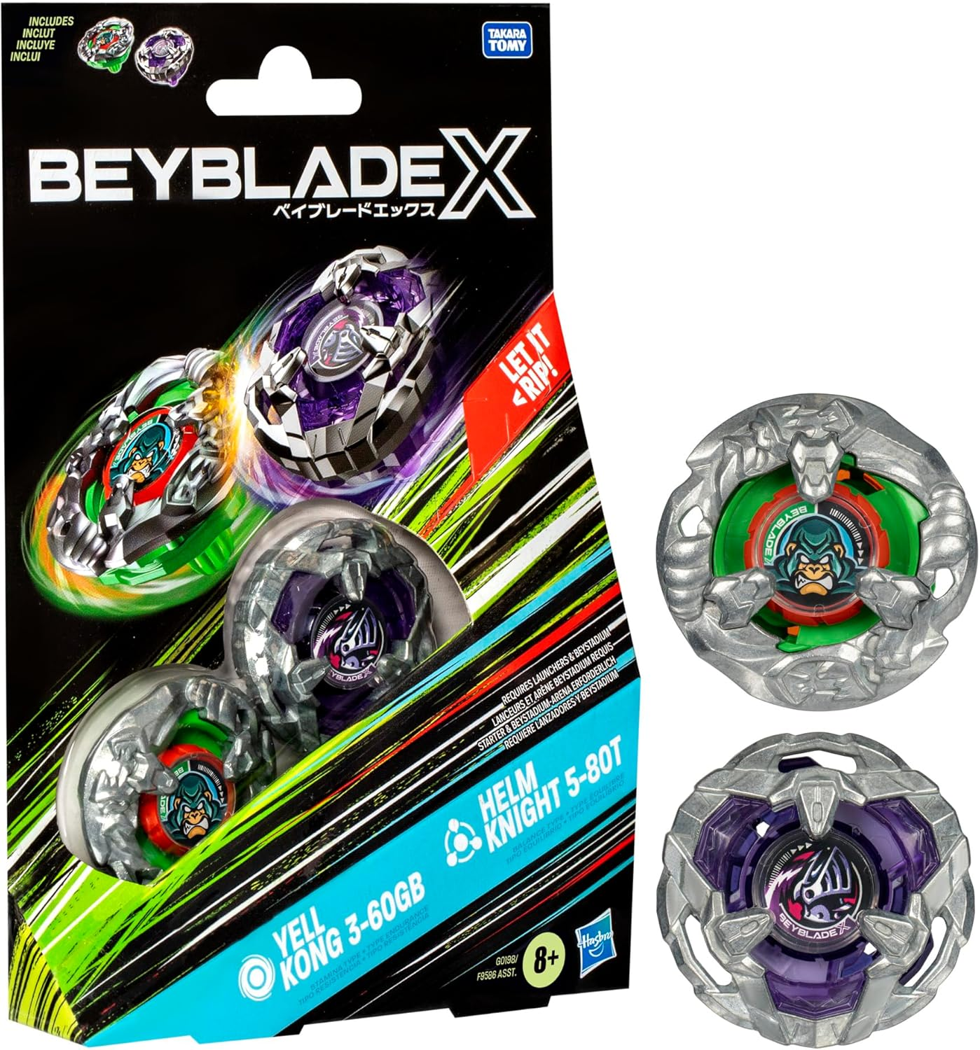 BEYBLADE X Yell Kong 3-60GB and Helm Knight 5-80T Dual Pack Set with 2 Right-Spinning Tops; Battling Top Toys for 8 Year Old Boys and Girls image number 1
