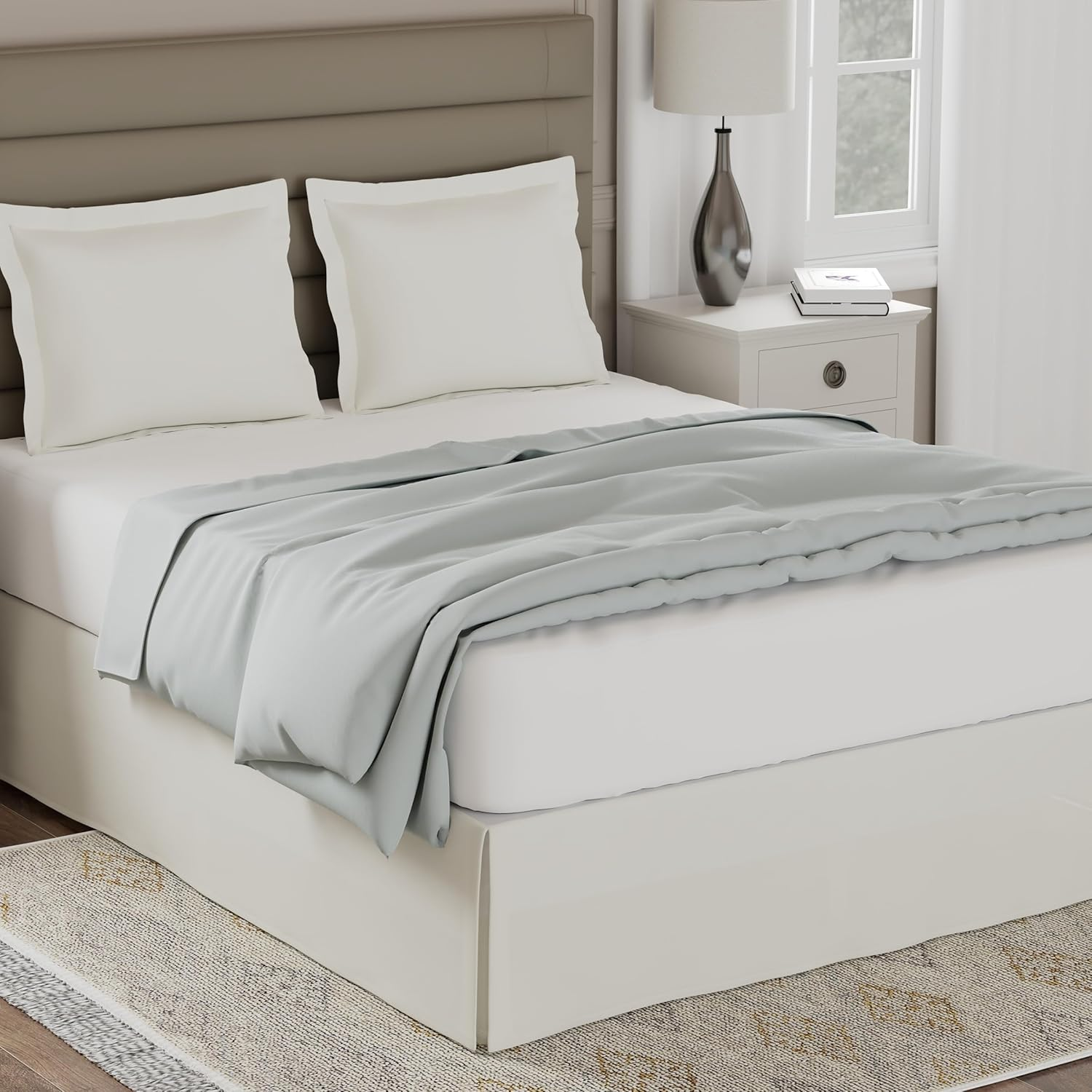 Lux Hotel Bedding Tailored Bed Skirt, Classic 14&rdquo; Drop Length, Pleated Styling, King, Ivory