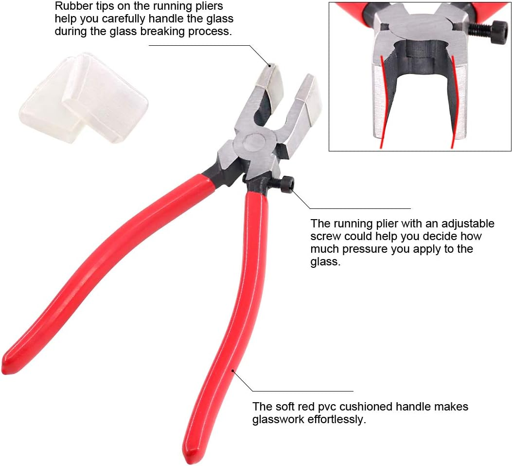 Swpeet Heavy Duty Key Fob Pliers Tool, Metal Glass Running Pliers with Curved Jaws and Rubber Tips for Hardware Install and Stained Glass Work image number 4