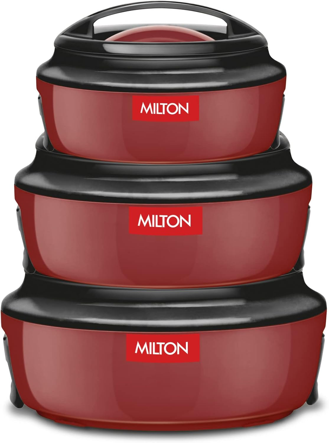 Milton Casserole for Hot Food, Double Walled Insulated Inner Stainless Steel Hot Pot with Lid, Serving Box for Food and Roti, Serving Bowl, Microwave Set of 3 (420 Ml, 850 Ml, 1.43 Lit),Ernesto - Red - Red image number 6