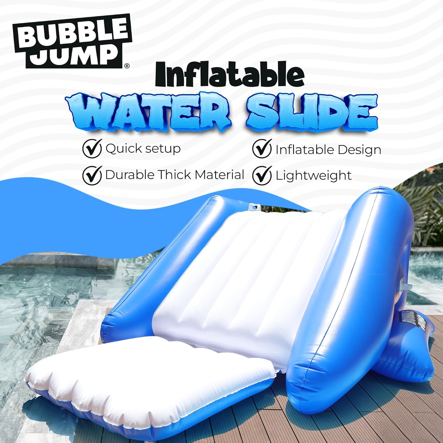 Inflatable Water Slide for Pool, Durable Vinyl Inflatable Pool Slide for Inground Pool with Built in Sprayers and Weighted Base for Stability, Waterslide for Kids and Adults, Ages 6 & up - Bubble Jump image number 5