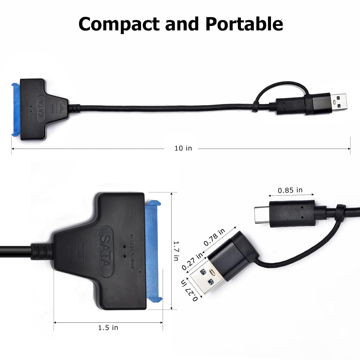 2 In1 SATA III to USB 3.0 Adapter Cable, USB-C/USB-A 3.0 to SATA Converter Compatible with 2.5 Inch HDD and SSD, Supports UASP High-Speed Transfer image number 3