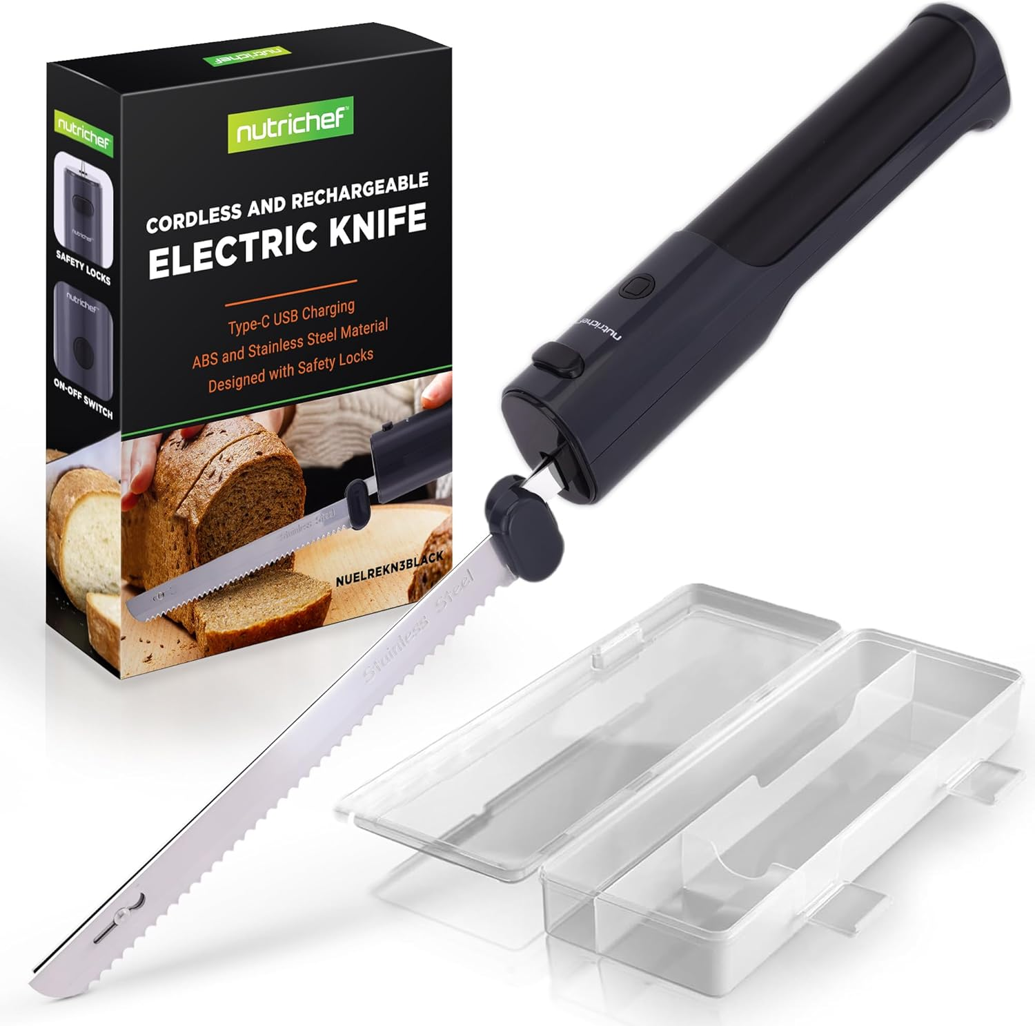Nutrichef Cordless Electric Knife | Easy to Use Constant ON/OFF Safety Function | Lightweight Kitchen Knife | Carve Turkey, Meats, Poultry, Bread & Cheese | 11.42&rsquo;&rsquo; Stainless Steel Blades | Red