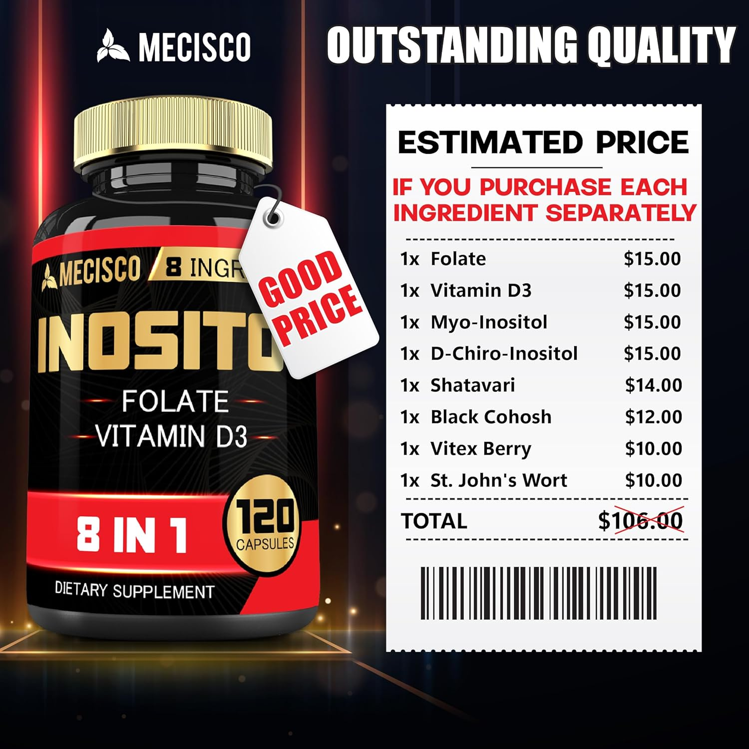 Inositol Supplement 14600Mg - 8In1 Perfect Formula with Shatavari Root, Myo-Inositol, D-Chiro-Inositol & More - Support Balance Body, Restful Mind, Energy Production - 120 Capsules for 2 Months image number 5