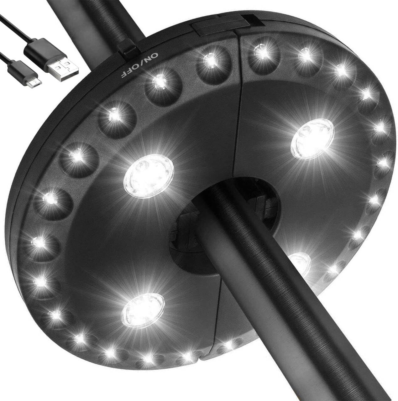 Patio Umbrella Light LATME Cordless 28 LED Night Lights 3 Lighting Mode at 220 Lux Battery Operated Umbrella Pole Light for Patio Umbrellas, Outdoor Use, or Camping Tents (Black) image number 2
